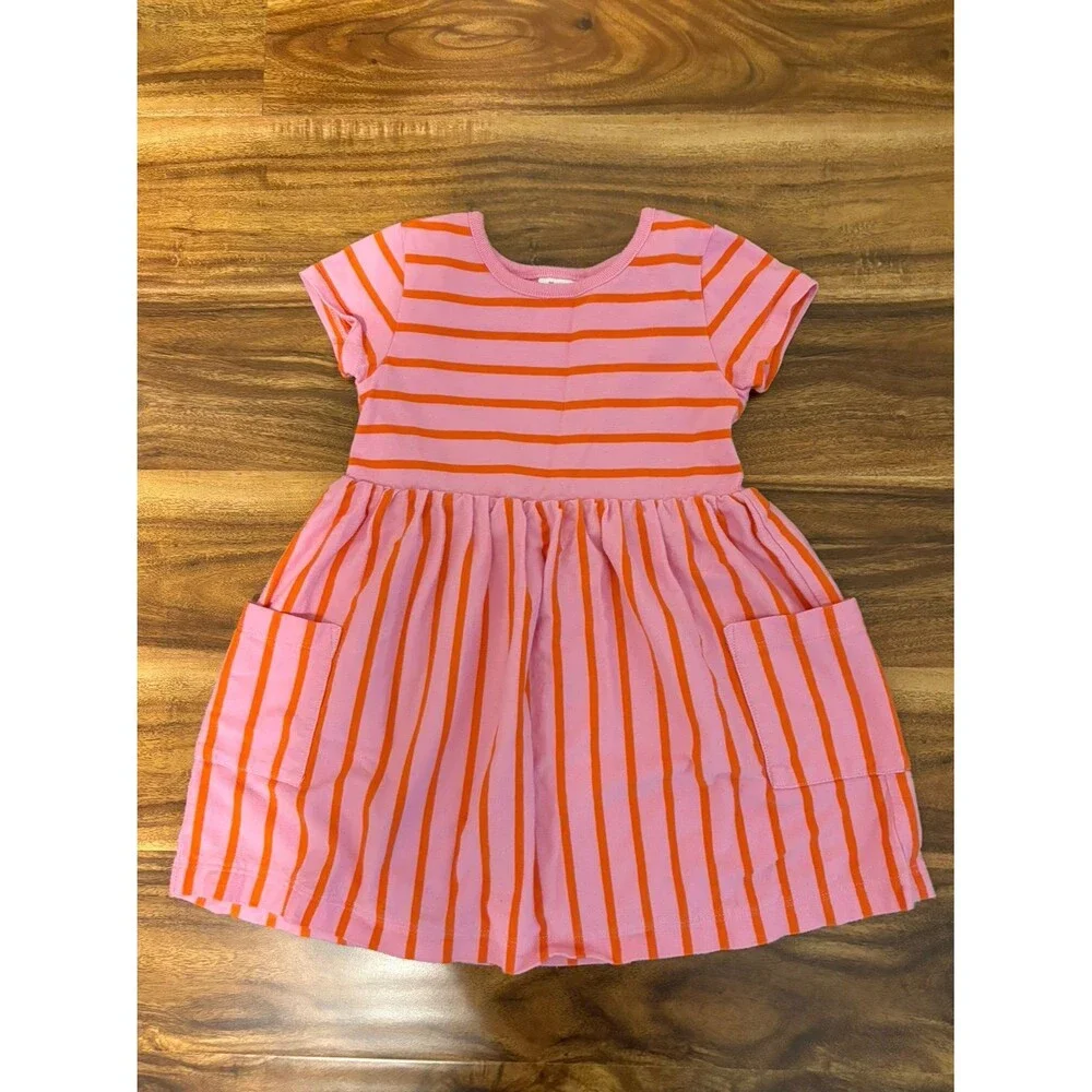 Hanna Andersson Short Sleeve Dress, Pink with Orange Stripes, Size 3T